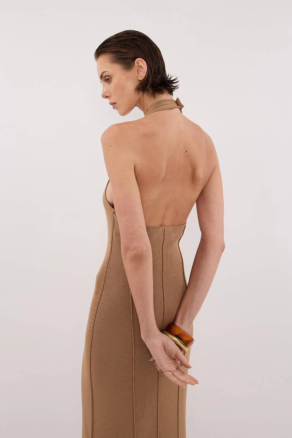 LISS TAN HALTER MAXI DRESS - Image 6