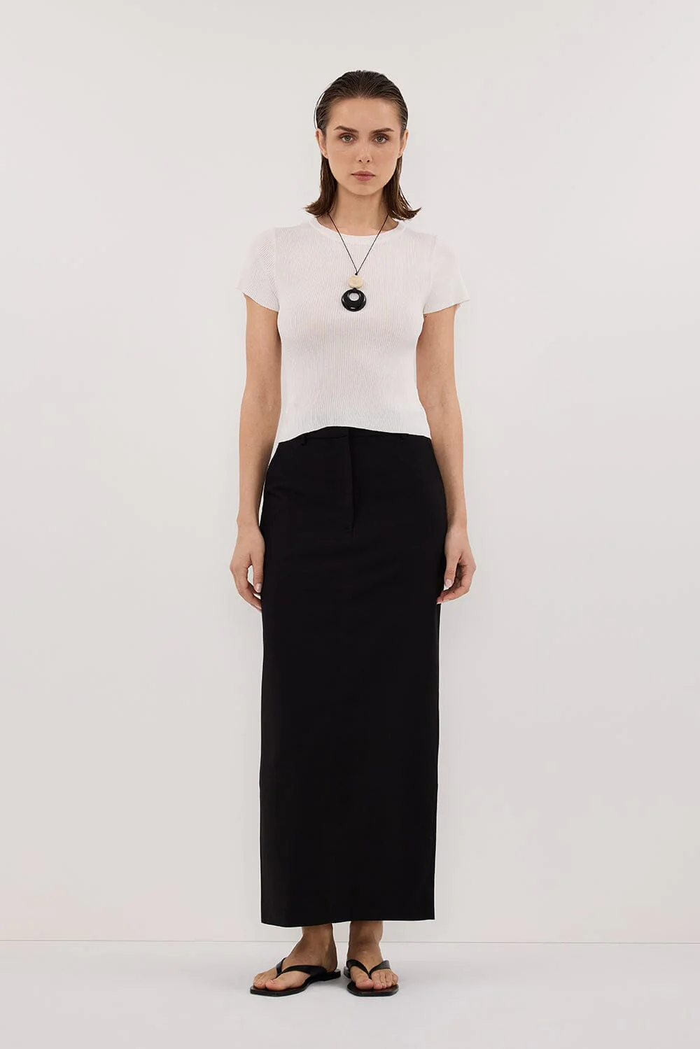 LIZA BLACK TAILORED MIDI SKIRT