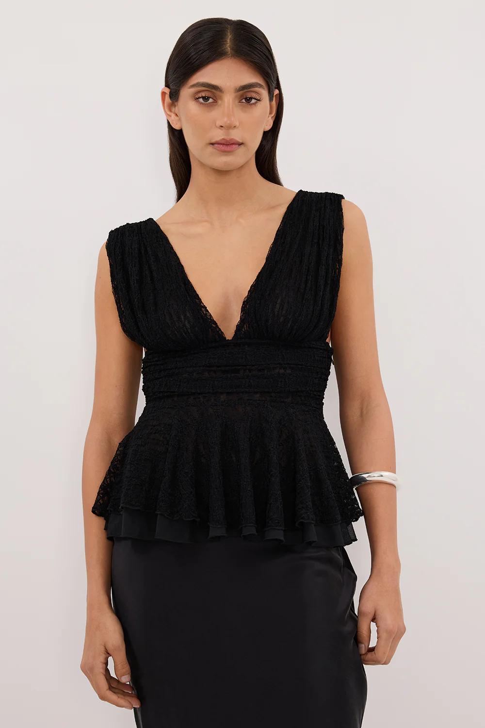 LIZZIE BLACK LACE PEPLUM TOP - Image 2