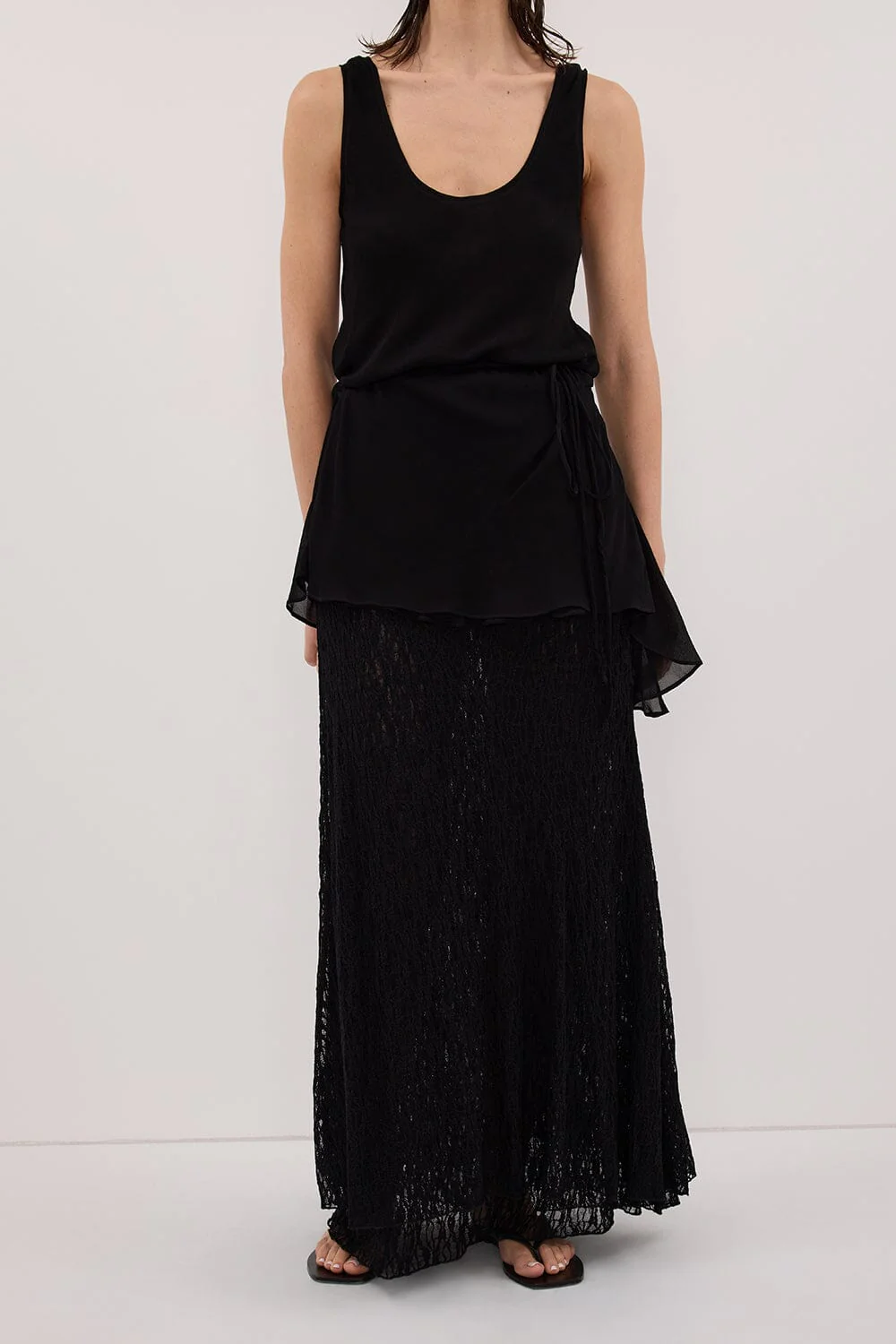 LIZZIE BLACK LAYERED LACE MIDI SKIRT - Image 2