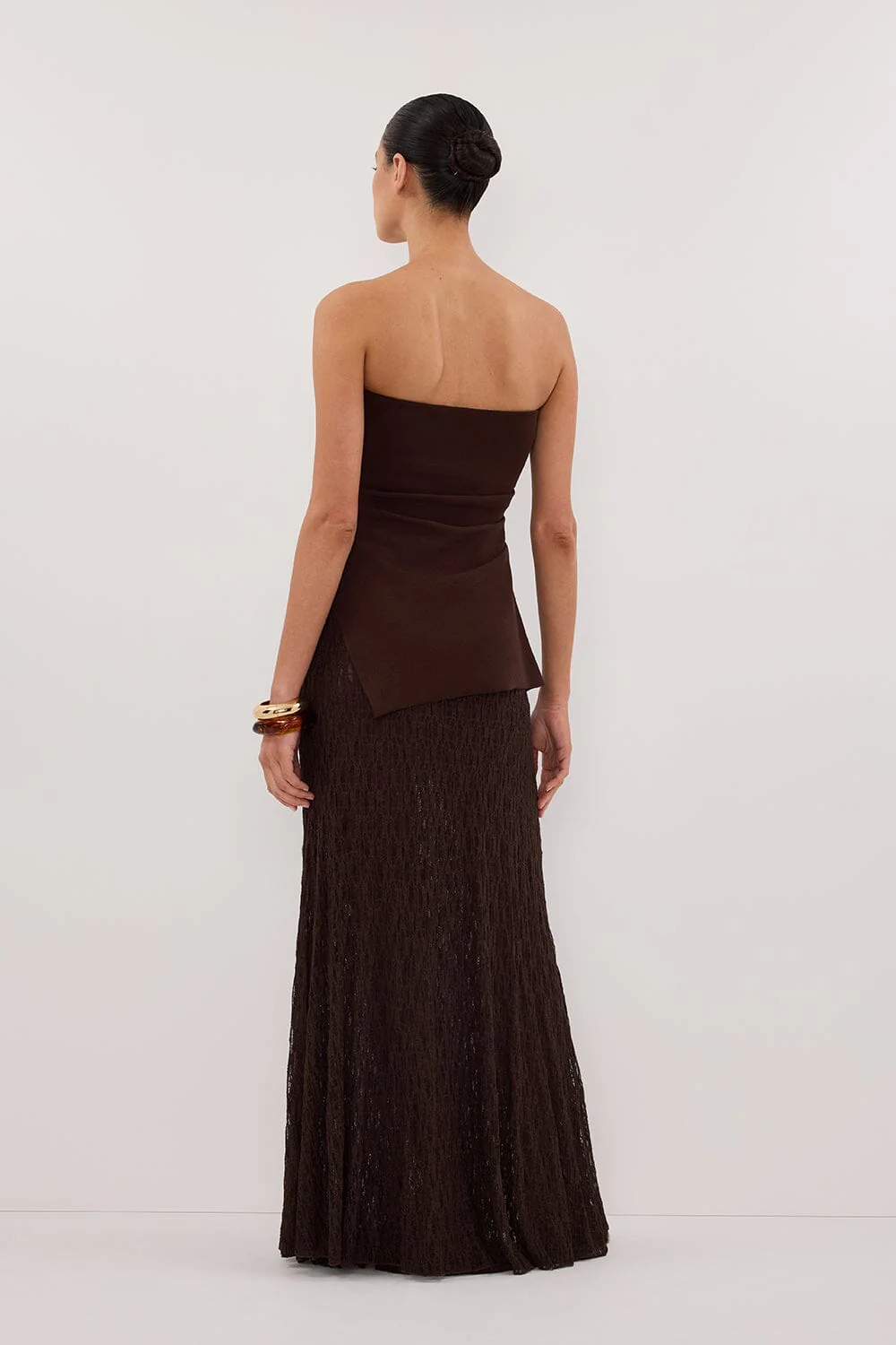 LIZZIE DARK CHOC LAYERED LACE MIDI SKIRT - Image 4