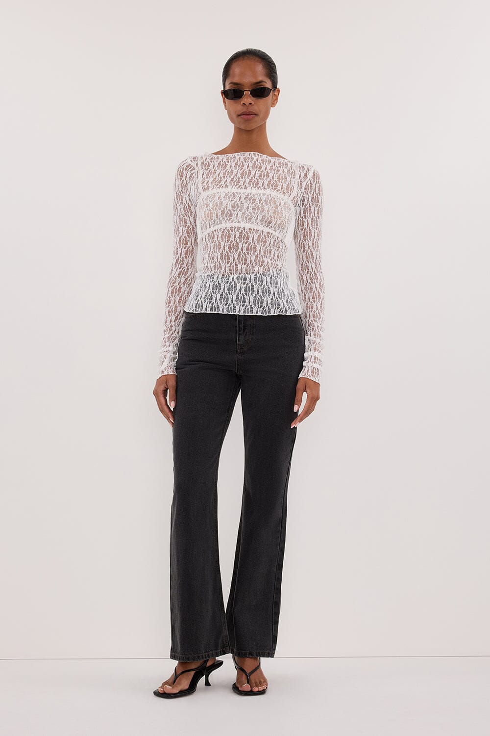 LIZZIE WHITE LACE LONG SLEEVE TOP - Image 7