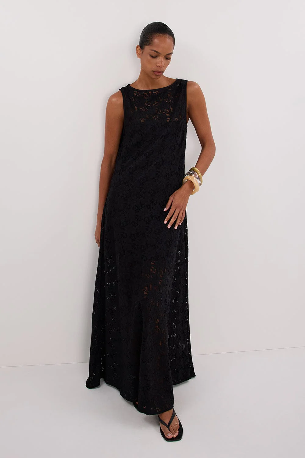 LOULA BLACK LACE MIDI DRESS - Image 8