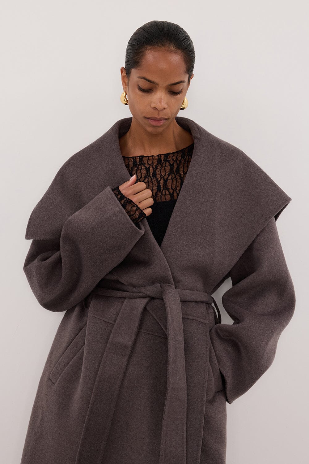LUCIA TURKISH COFFEE OVERSIZED MARLE COAT - Image 6
