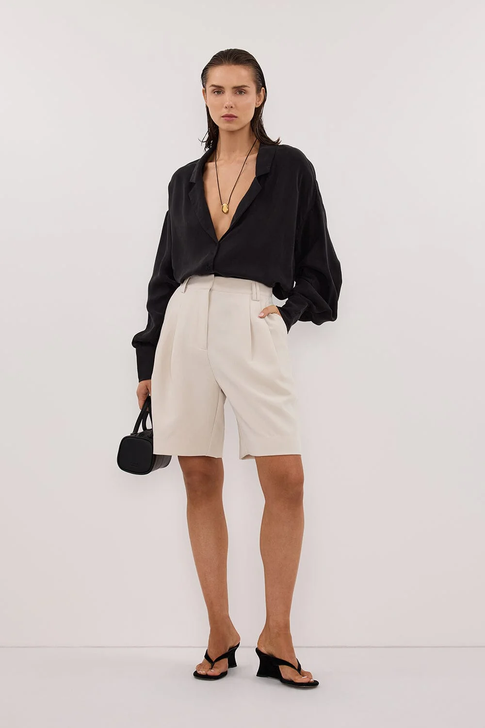 LUCILLE BLACK LONG SLEEVE CUPRO SHIRT