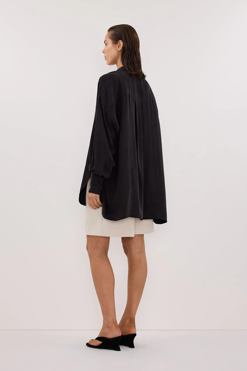 LUCILLE BLACK LONG SLEEVE CUPRO SHIRT - Image 4