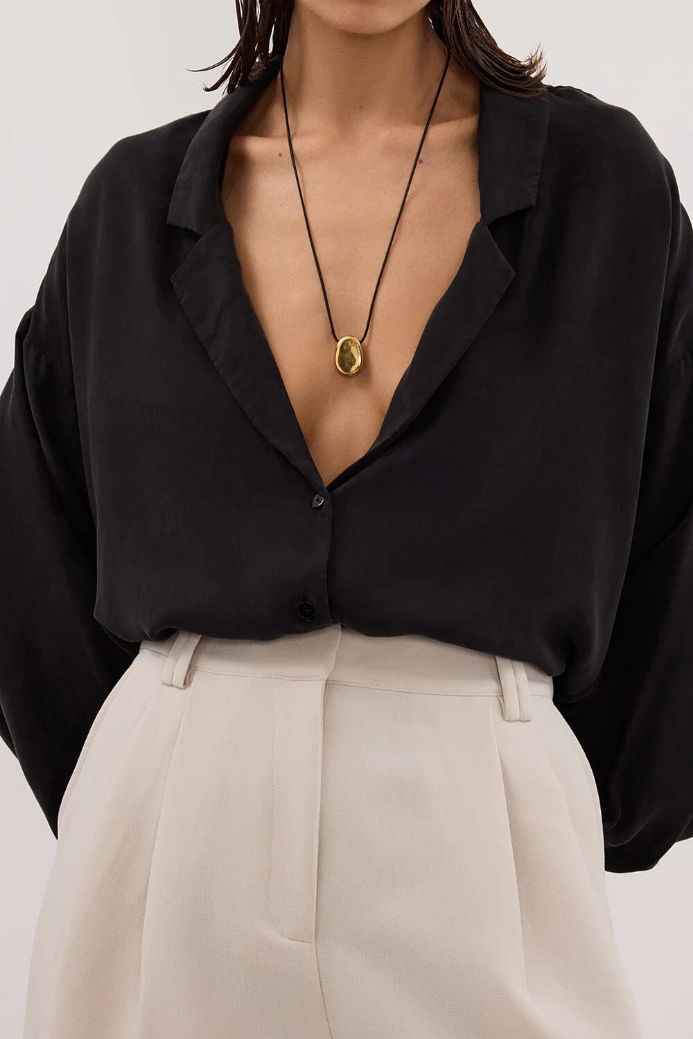 LUCILLE BLACK LONG SLEEVE CUPRO SHIRT - Image 5