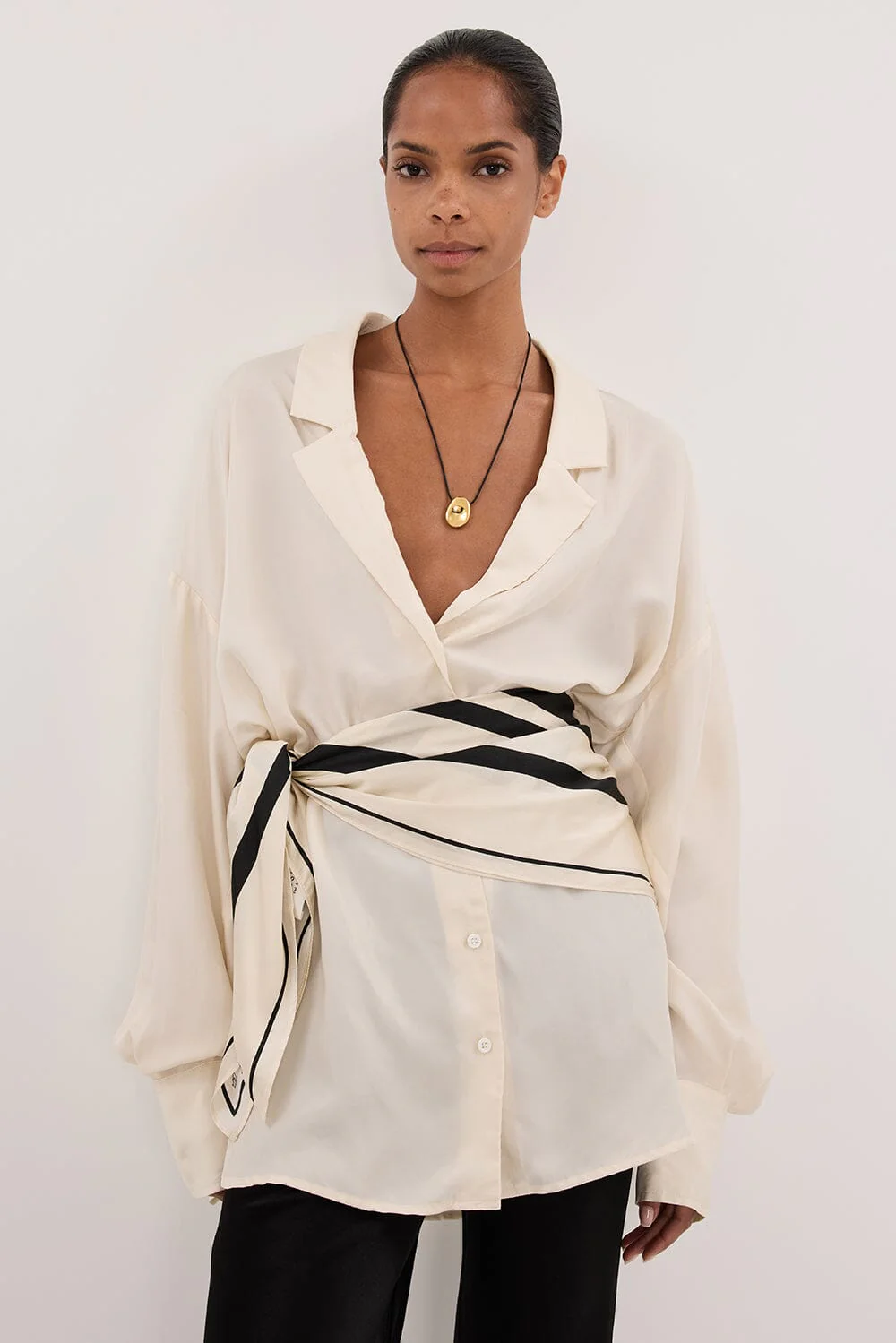LUCILLE STRAW LONG SLEEVE CUPRO SHIRT - Image 2