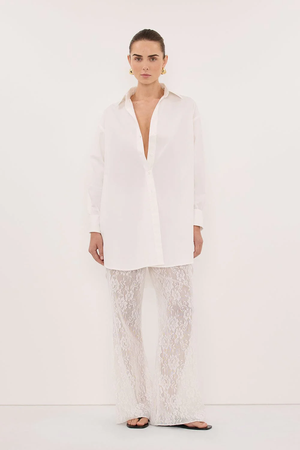 LULU LONGLINE WHITE COTTON SHIRT - Image 2