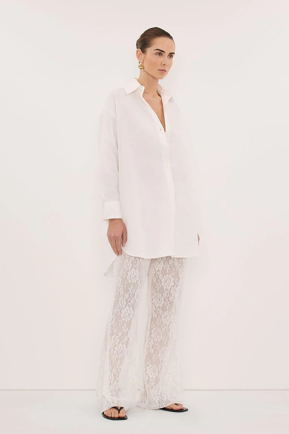 LULU LONGLINE WHITE COTTON SHIRT - Image 4