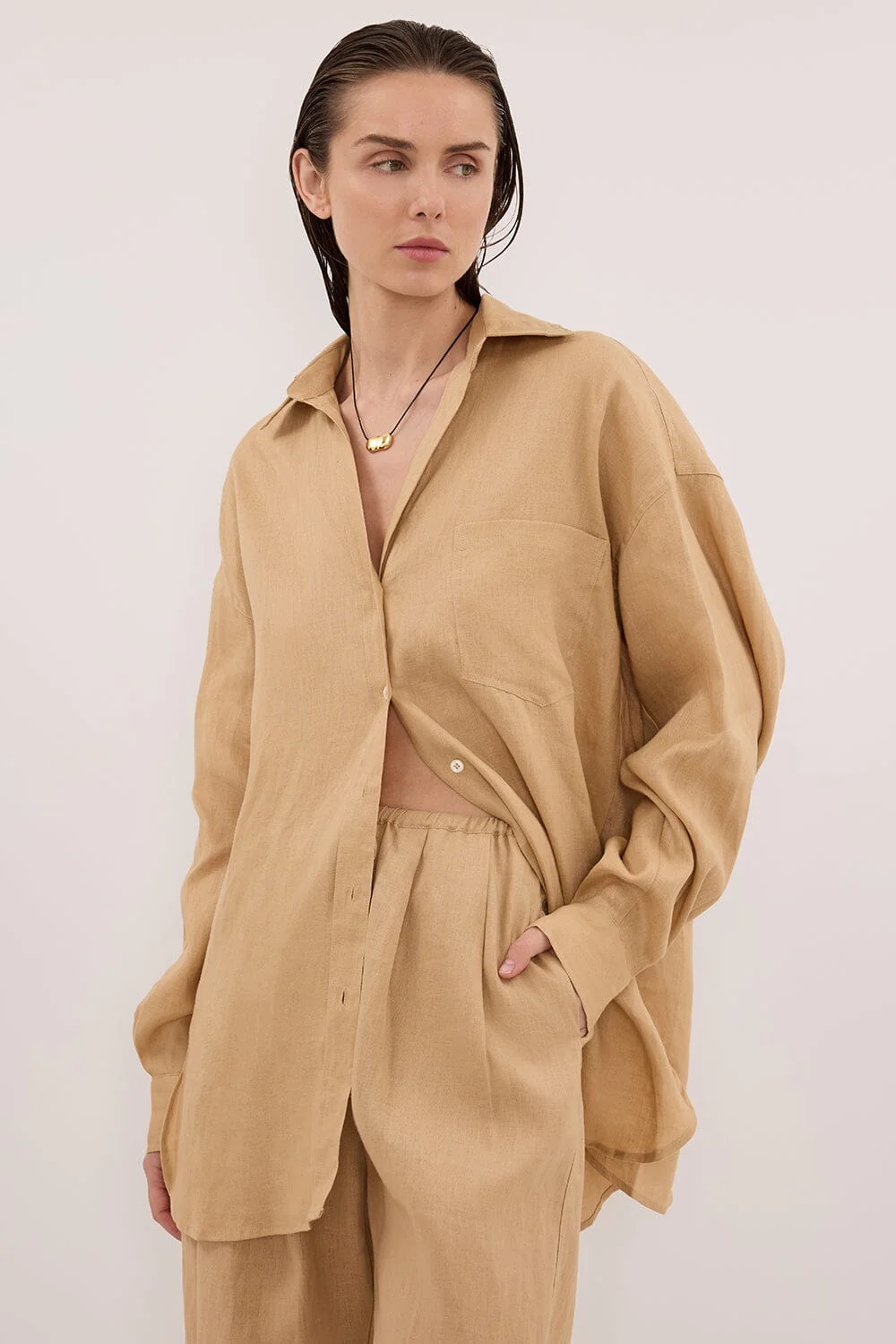 LUNE TAN OVERSIZED LINEN SHIRT - Image 2