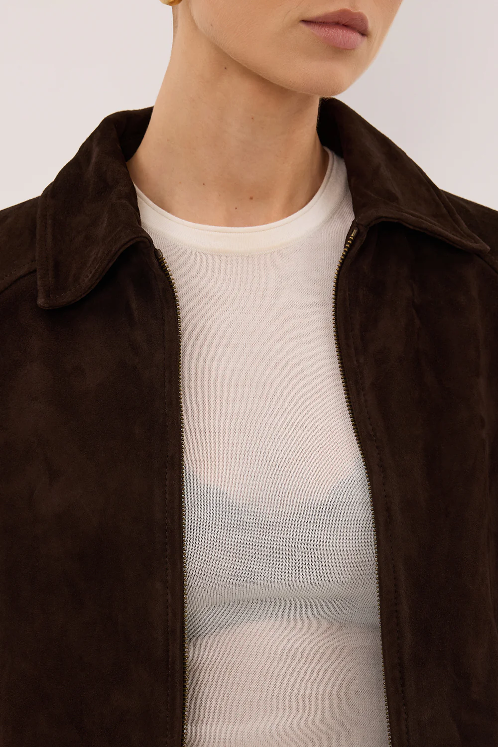 MAEVE BITTER CHOC SUEDE CROPPED JACKET - Image 6