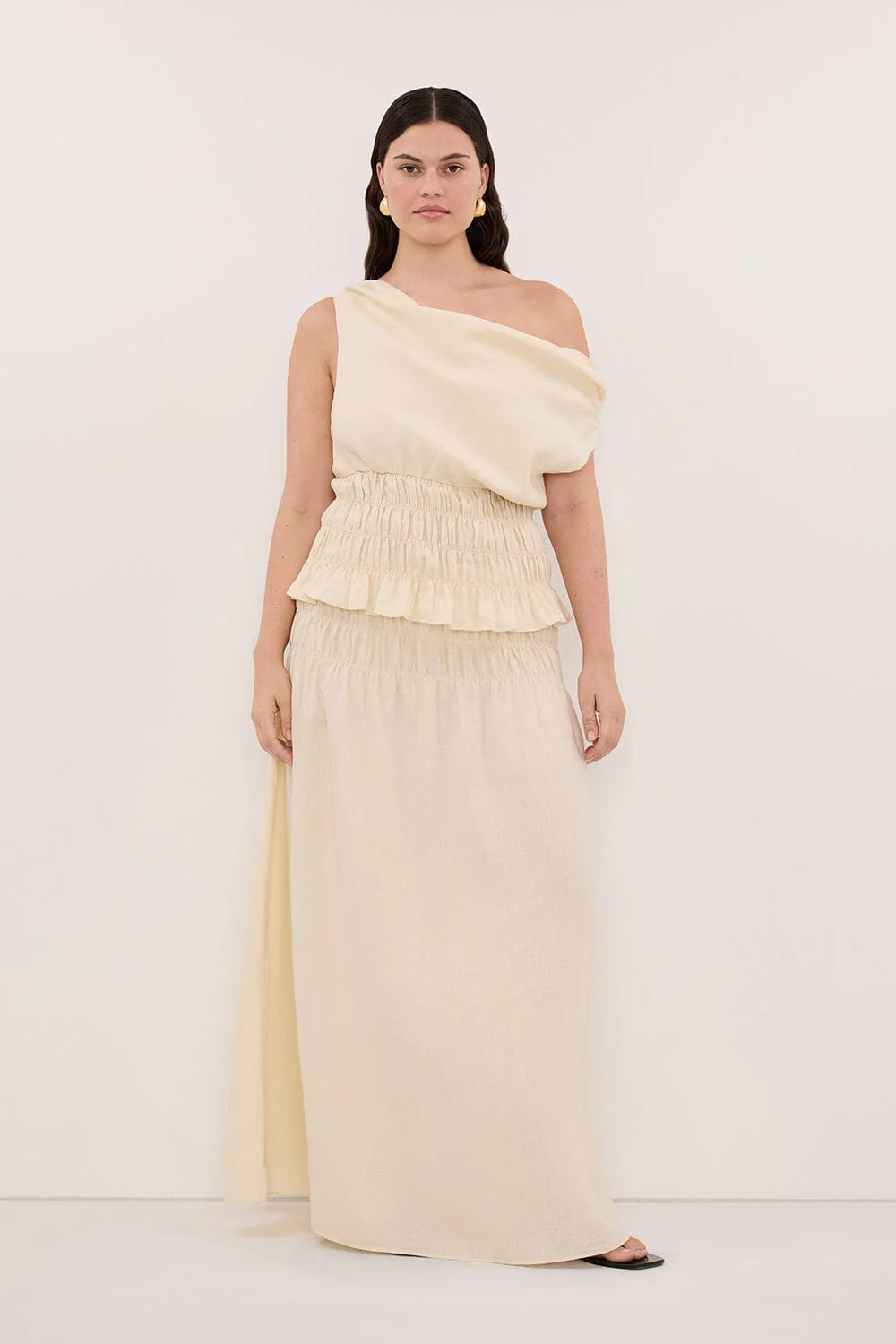 MAIA STRAW LINEN SHIRRED MIDI SKIRT - Image 6