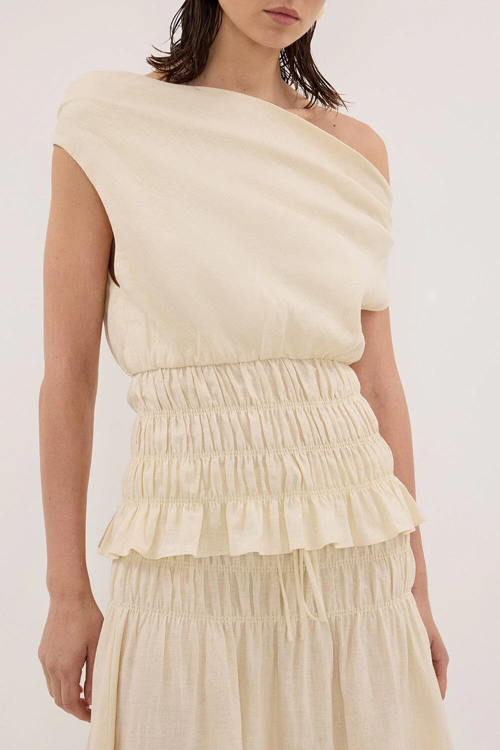 MAIA STRAW SLEEVELESS LINEN SHIRRED TOP - Image 5