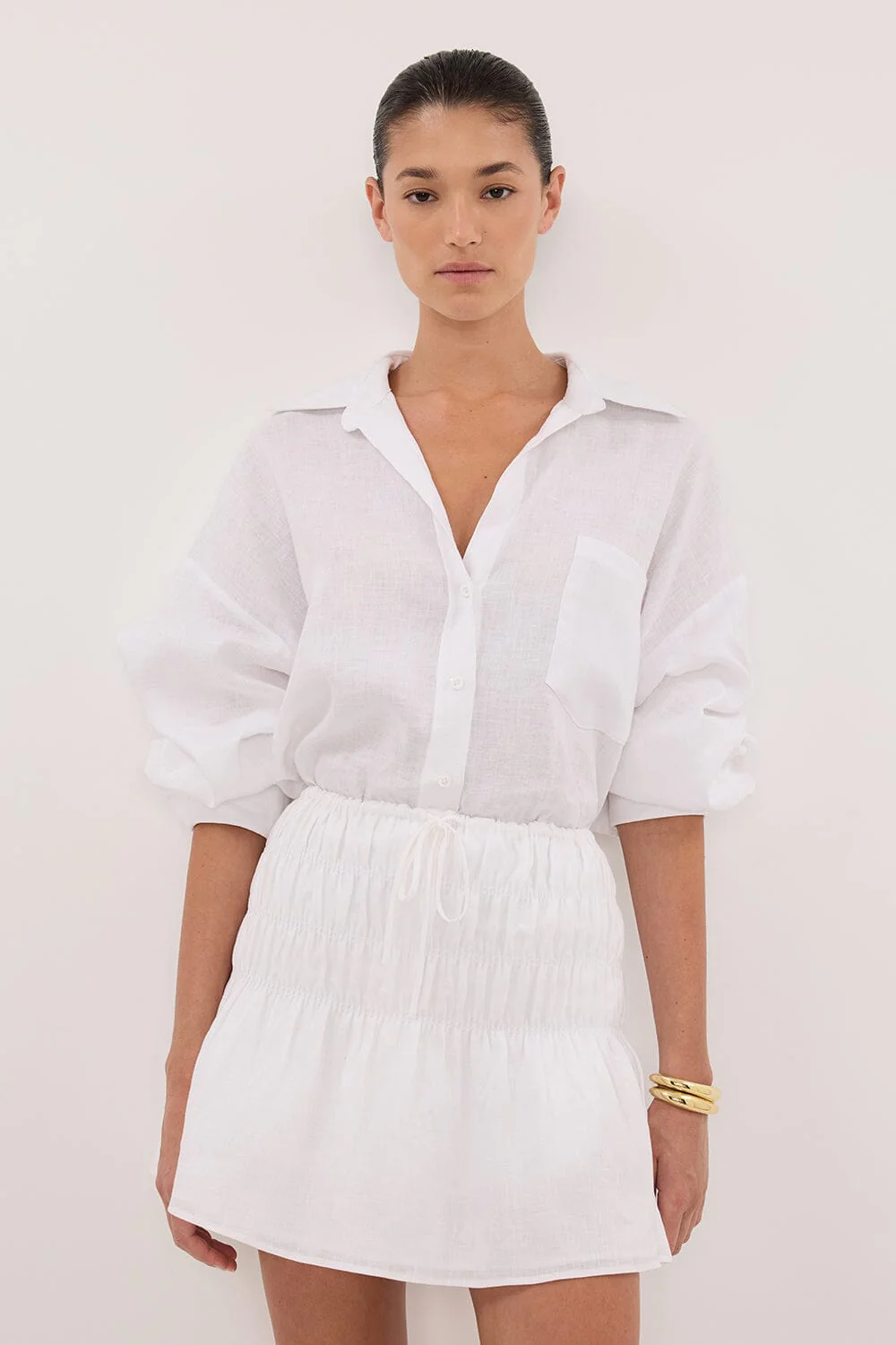 MAIA WHITE LINEN MINI SKIRT - Image 2