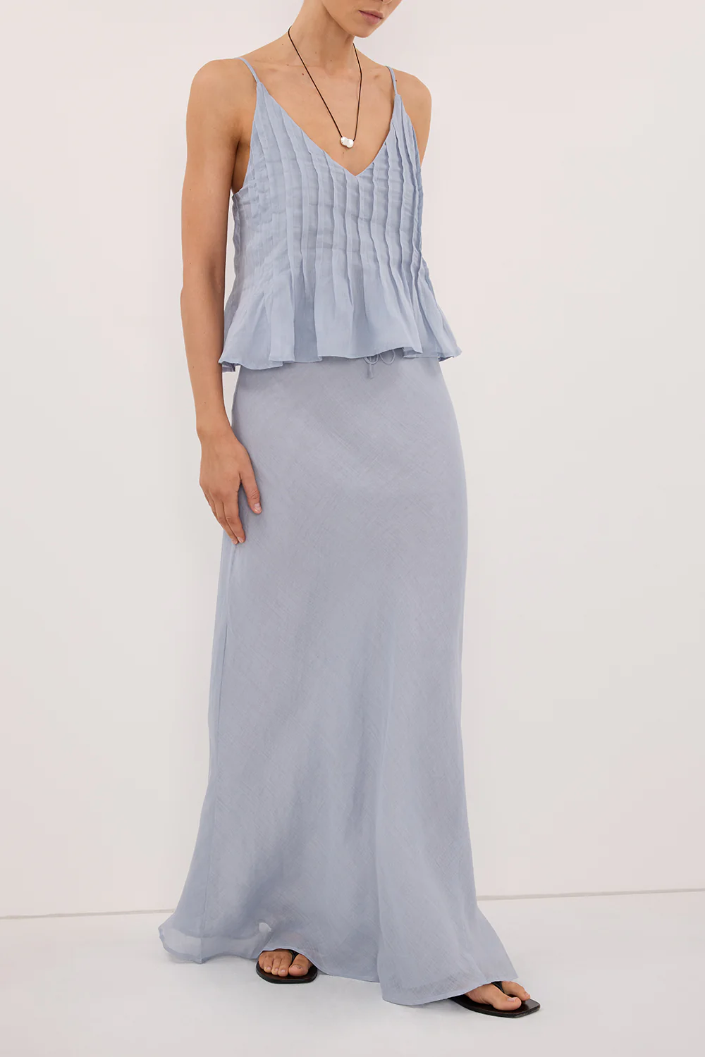 MAISON DUSTY BLUE RAMIE BIAS MAXI SKIRT - Image 4