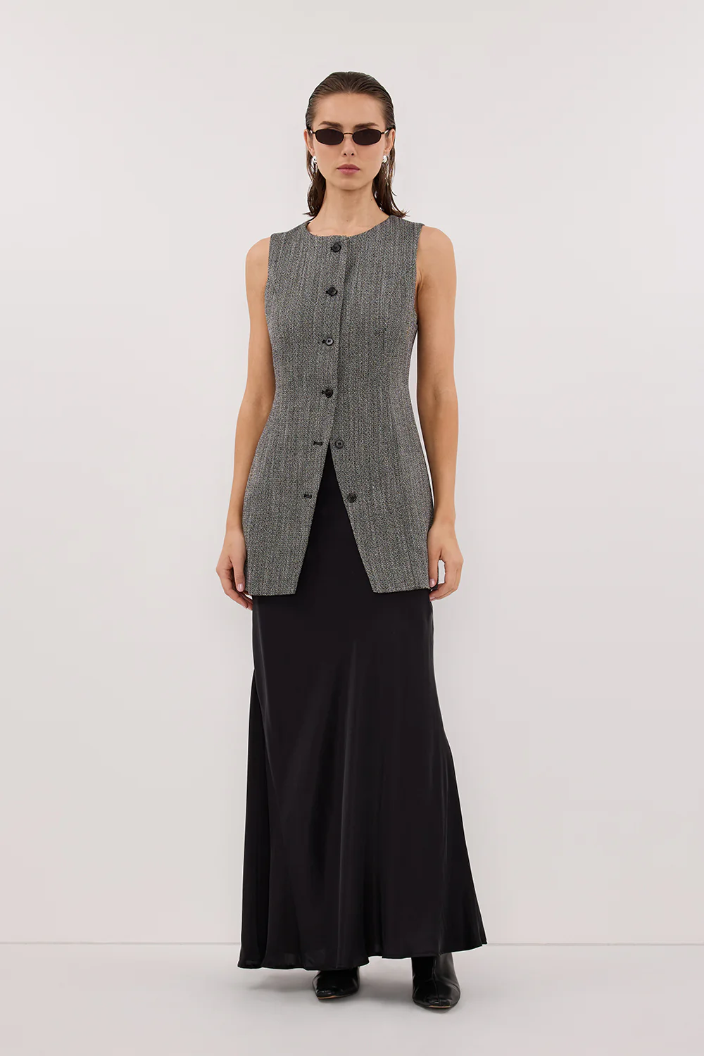 MANHATTAN CHARCOAL TWEED TUNIC VEST