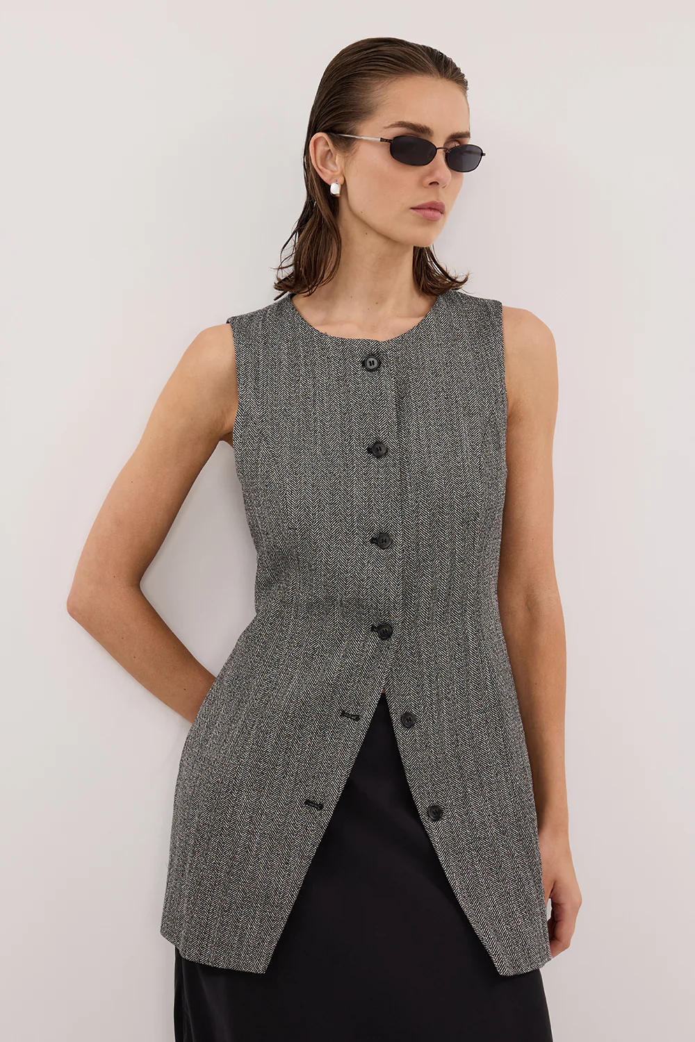 MANHATTAN CHARCOAL TWEED TUNIC VEST - Image 2