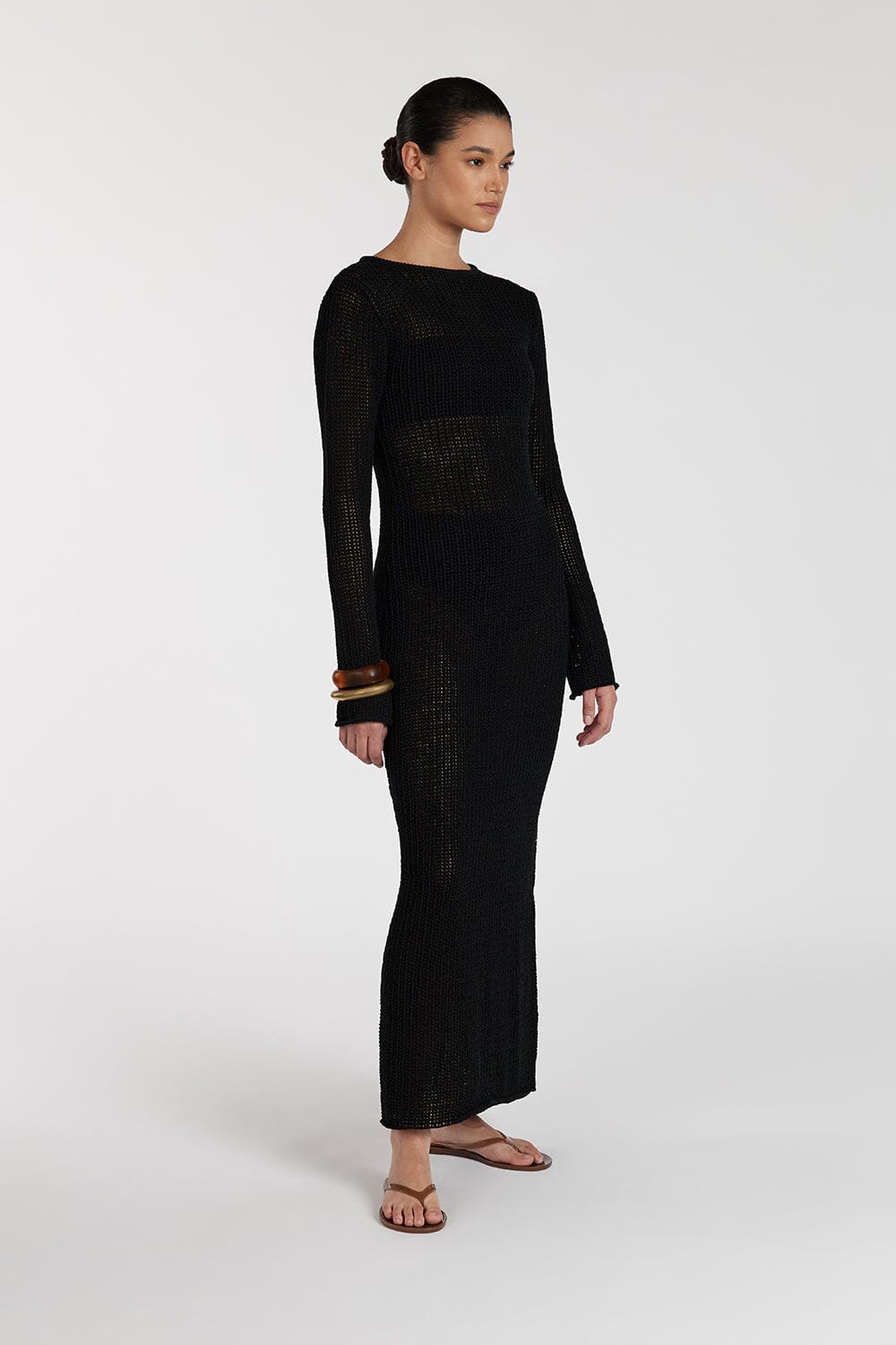 MARGOT BLACK CREW NECK MIDI DRESS - Image 3