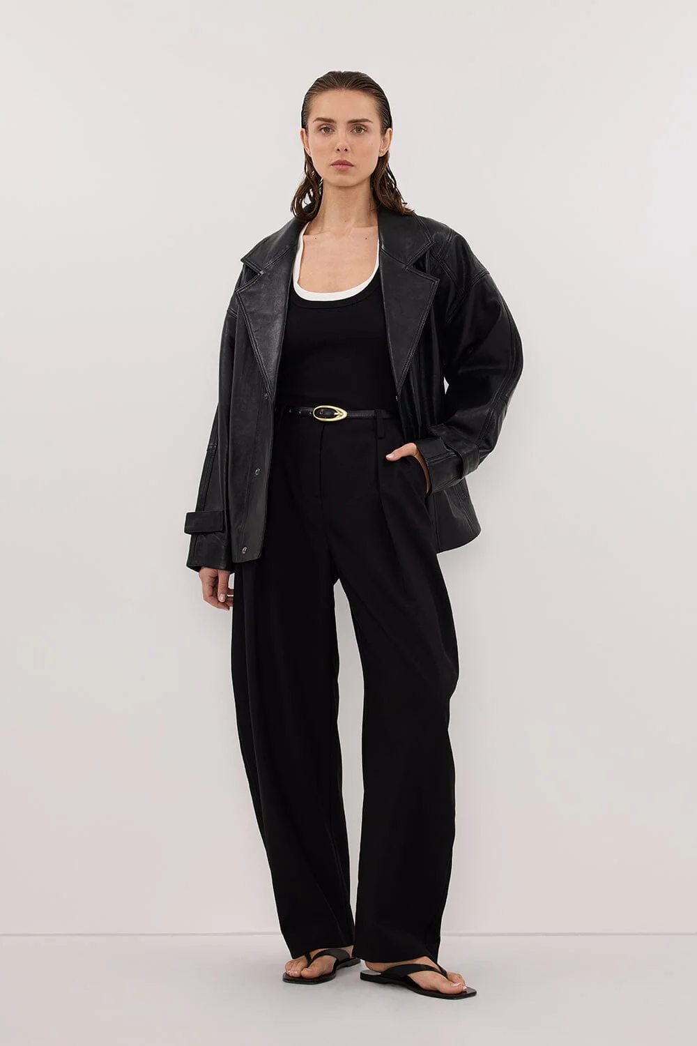 MARGOT BLACK OVERSIZED LEATHER JACKET - Image 2