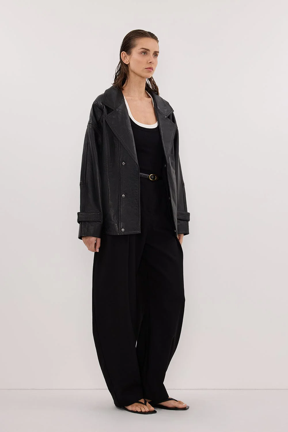 MARGOT BLACK OVERSIZED LEATHER JACKET - Image 4