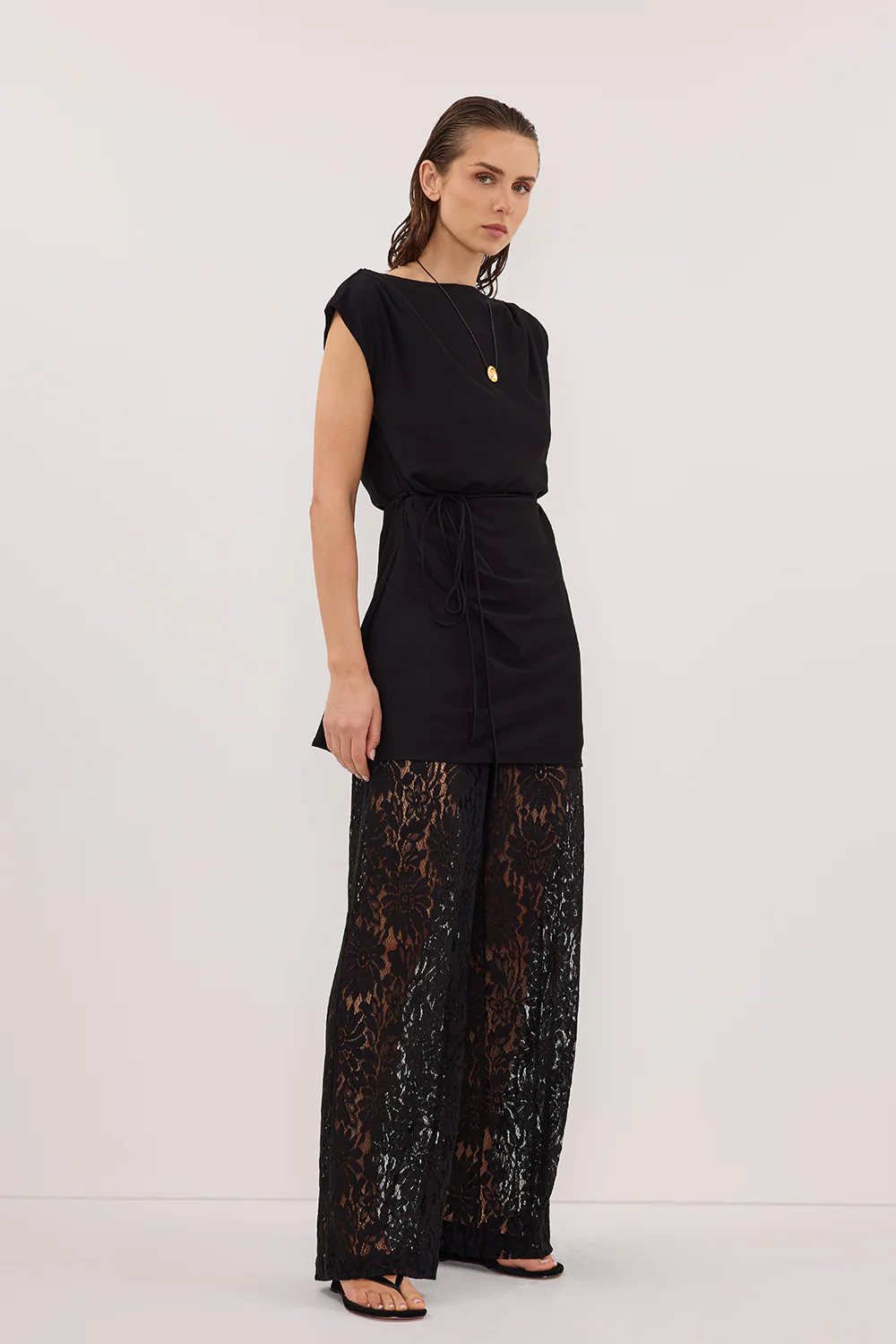 MARMO BLACK DRAPED MINI DRESS - Image 3
