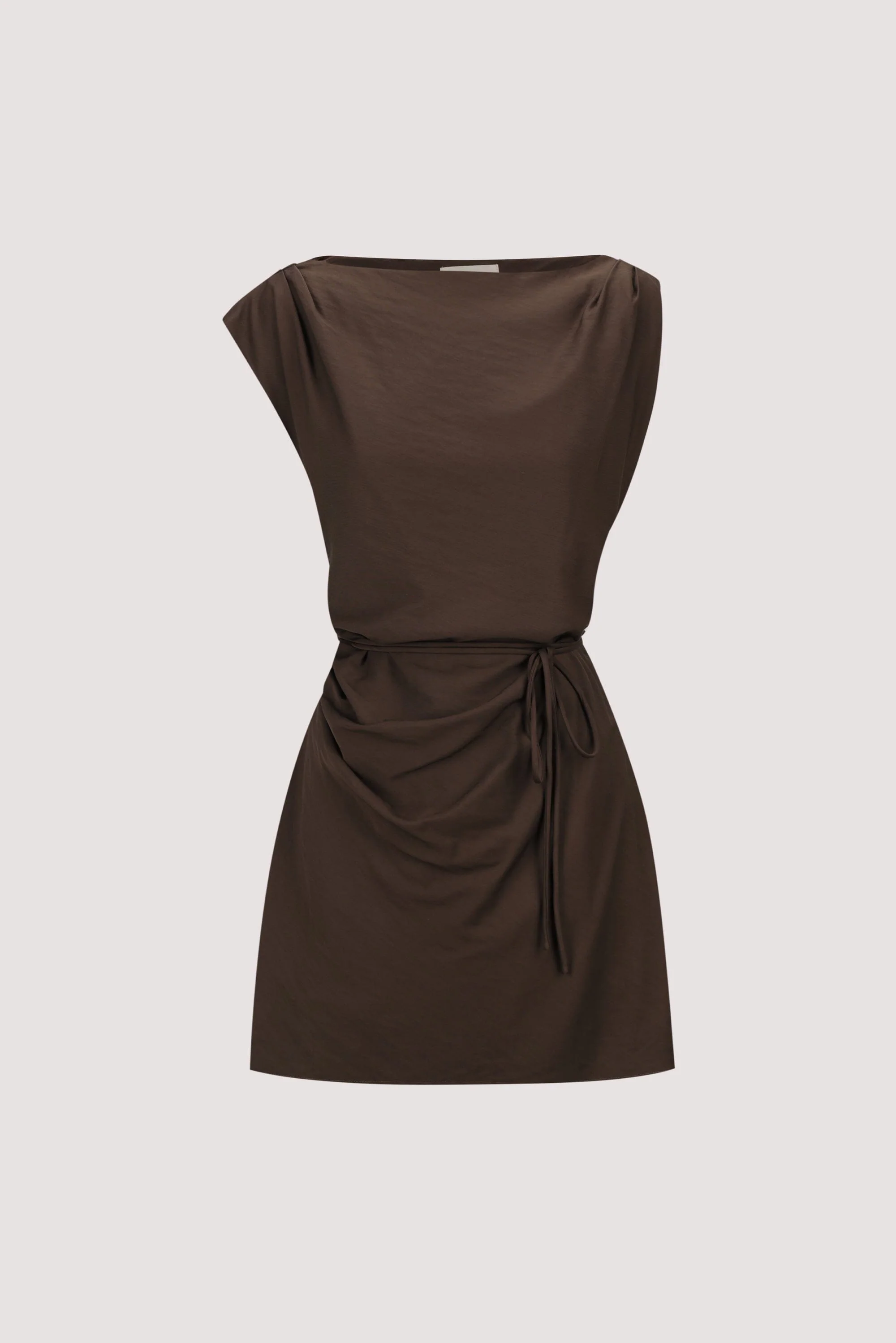 MARMO CHOCOLATE DRAPED MINI DRESS - Image 9