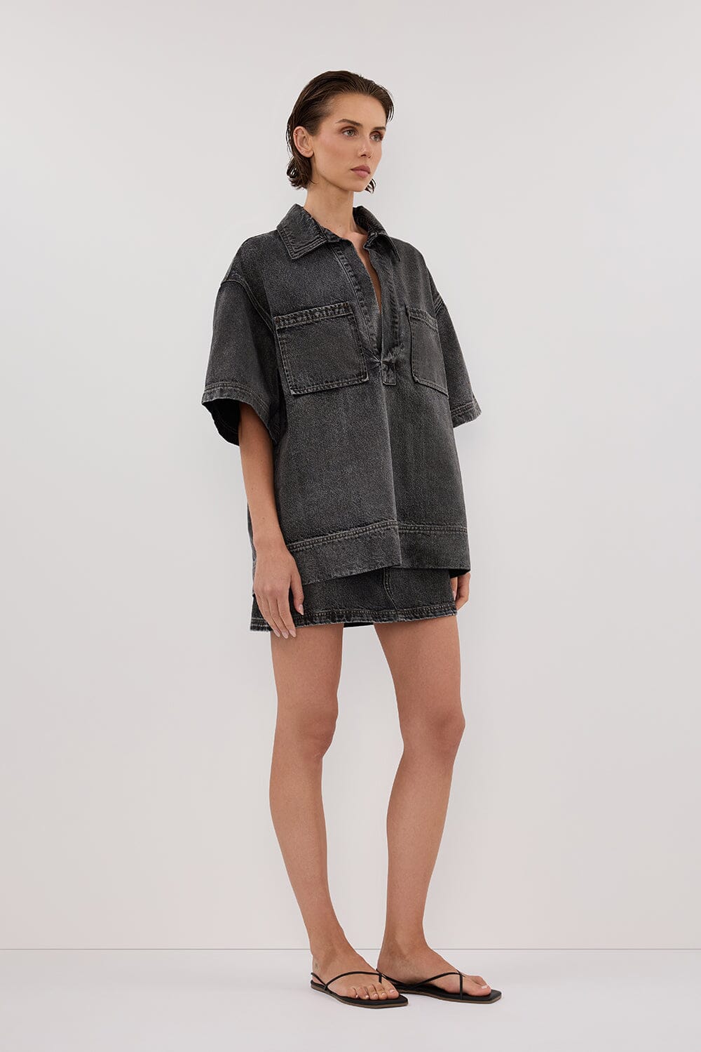 MASON WASHED BLACK BOXY DENIM SHIRT - Image 4