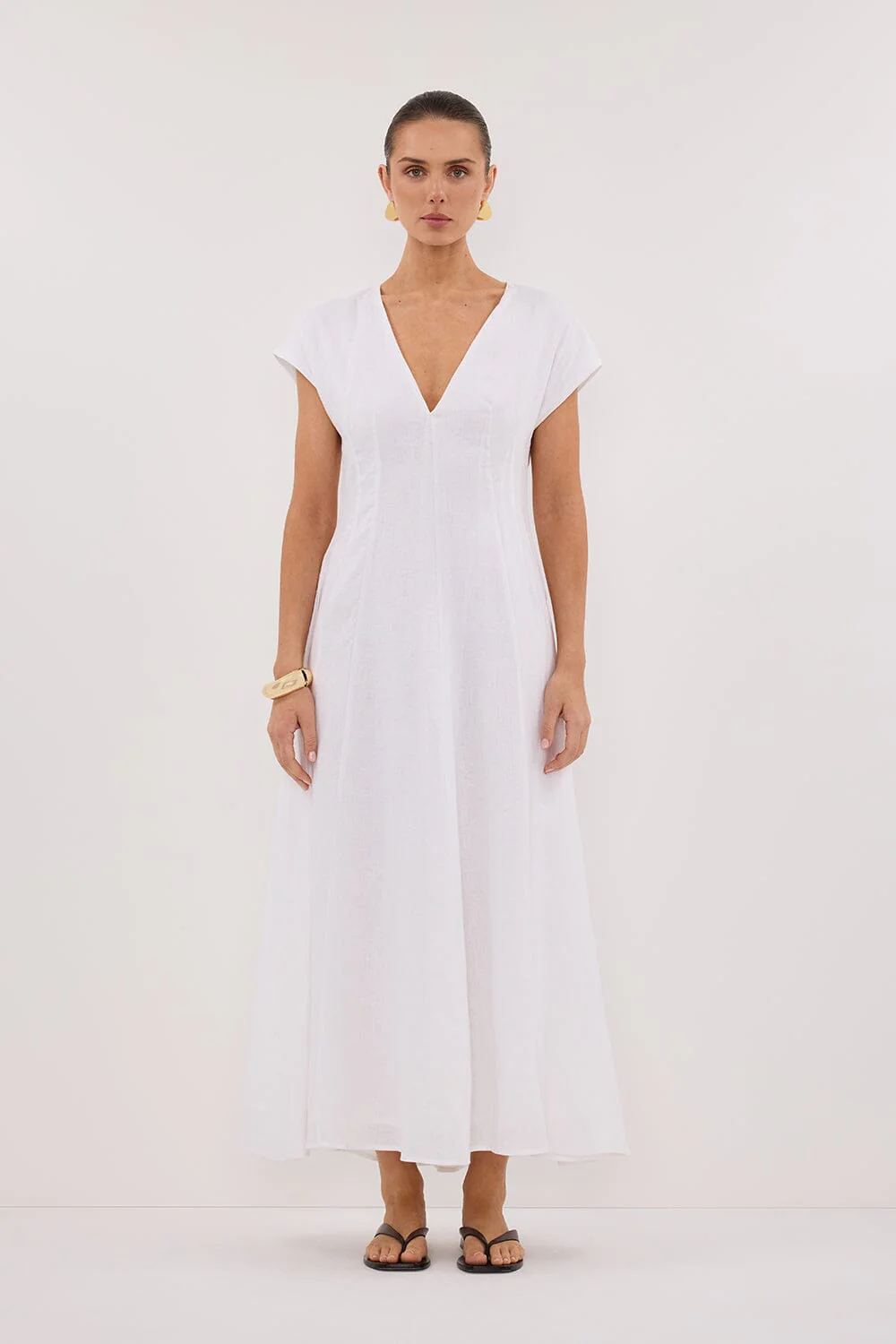 MATISSE WHITE LINEN MIDI DRESS