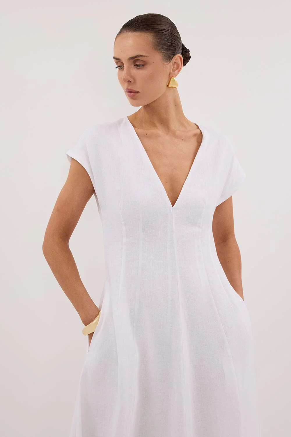 MATISSE WHITE LINEN MIDI DRESS - Image 2