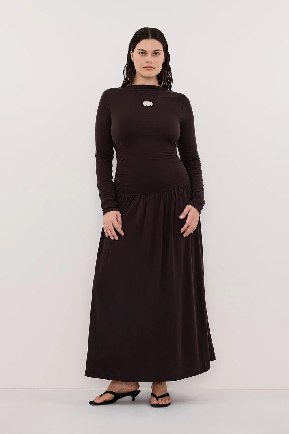 MEG BURNT CHOC LONG SLEEVE KNIT MIDI DRESS - Image 7
