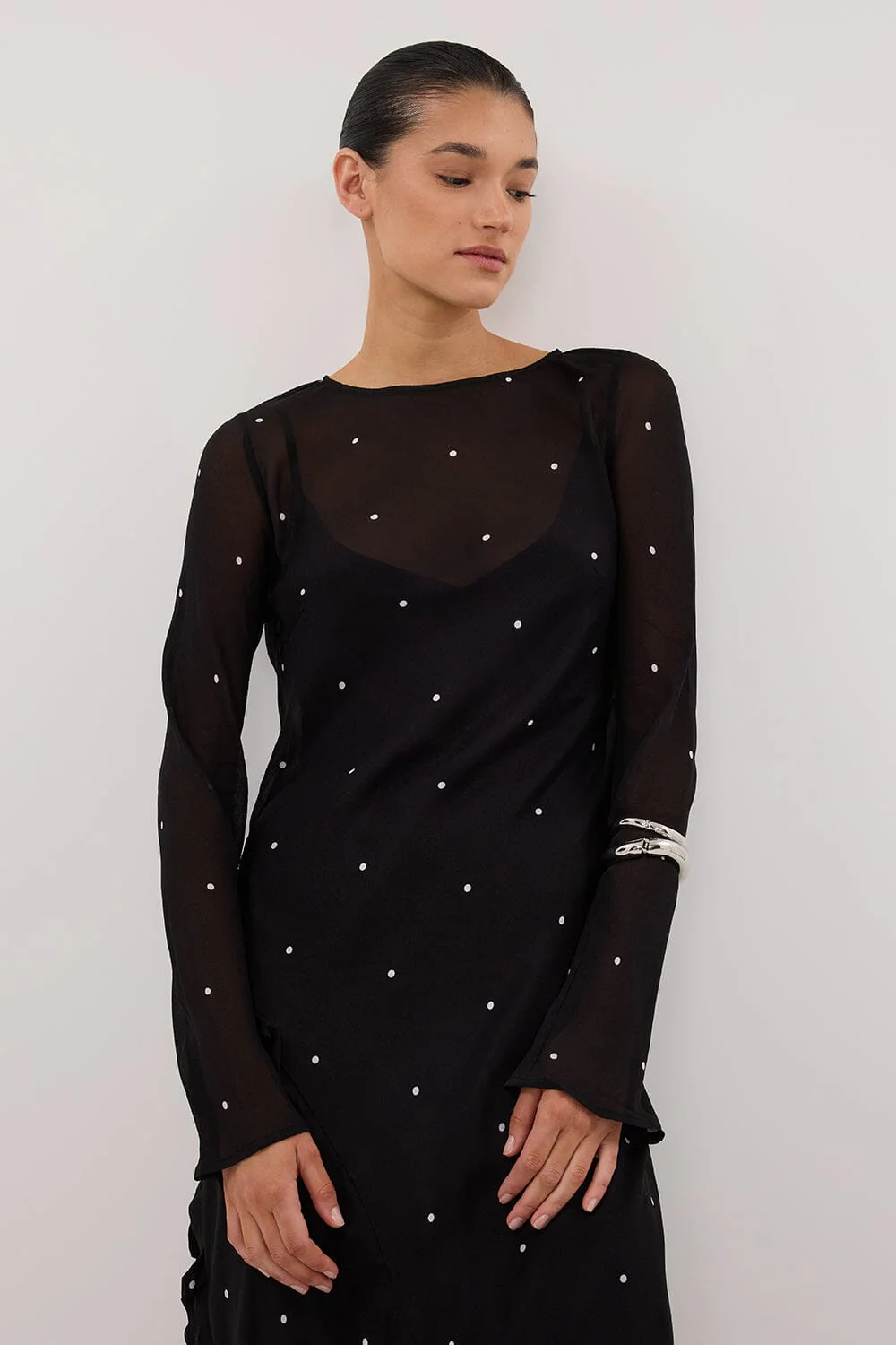 MELROSE BLACK SPOT LONG SLEEVE MAXI DRESS - Image 2
