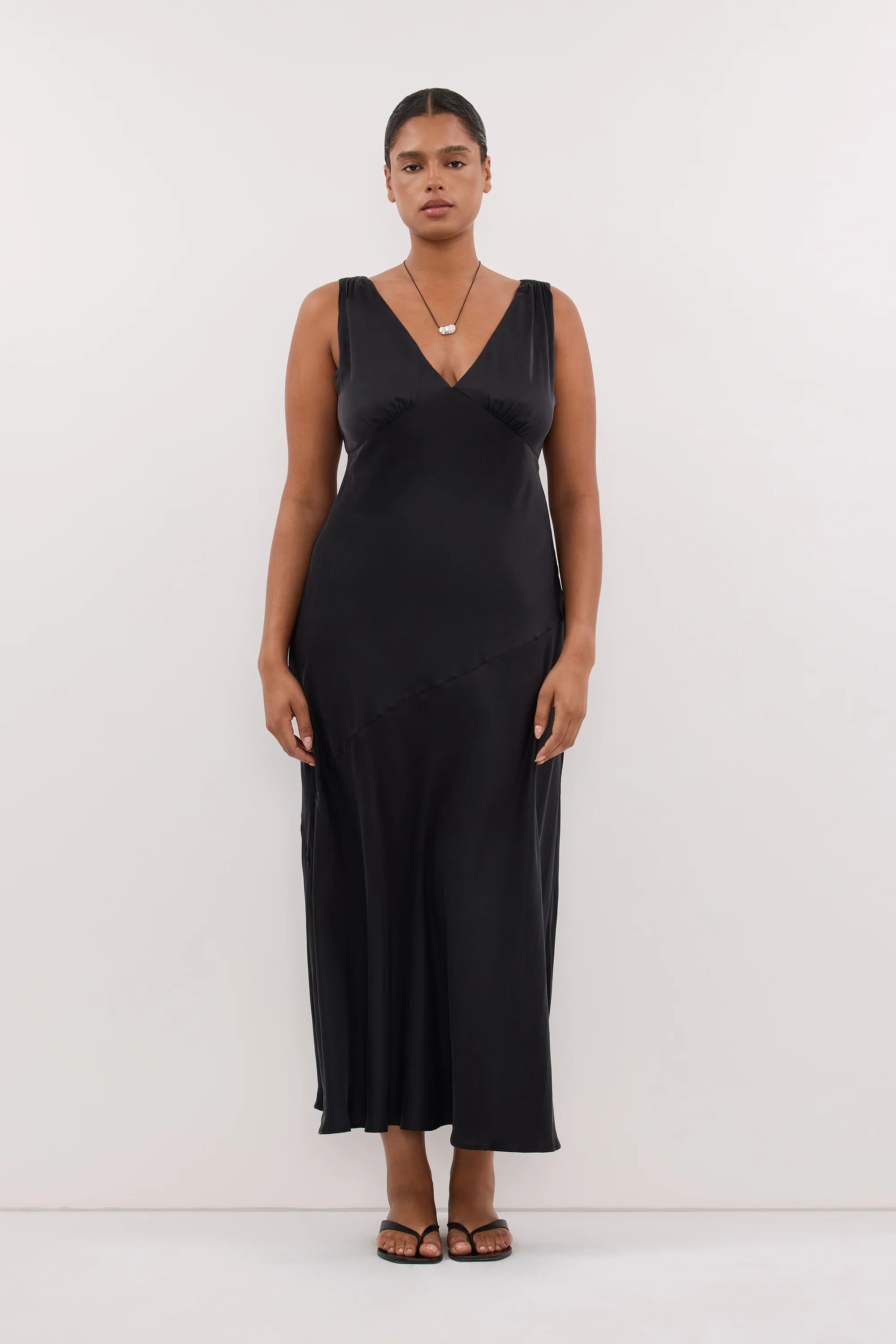 MILA BLACK SILK MIDI DRESS - Image 6