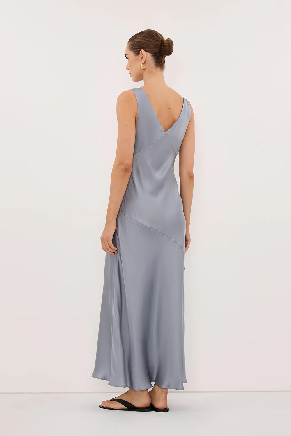 MILA DUSTY BLUE SILK MIDI DRESS - Image 4
