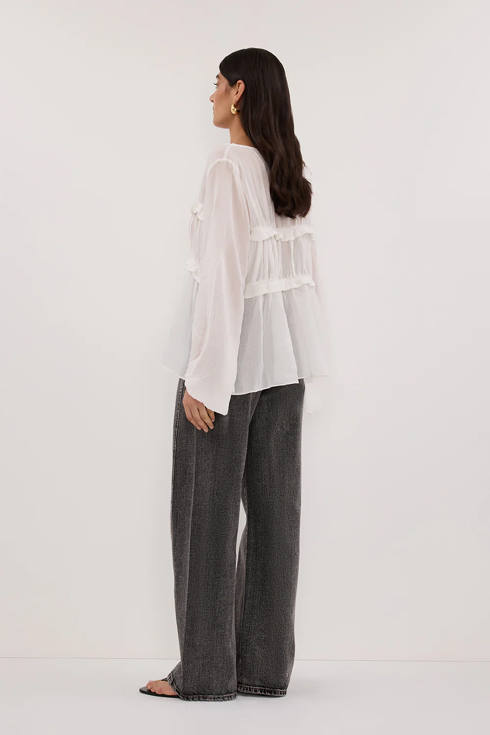 MILA WHITE RAMIE LONG SLEEVE FRILL TOP - Image 4
