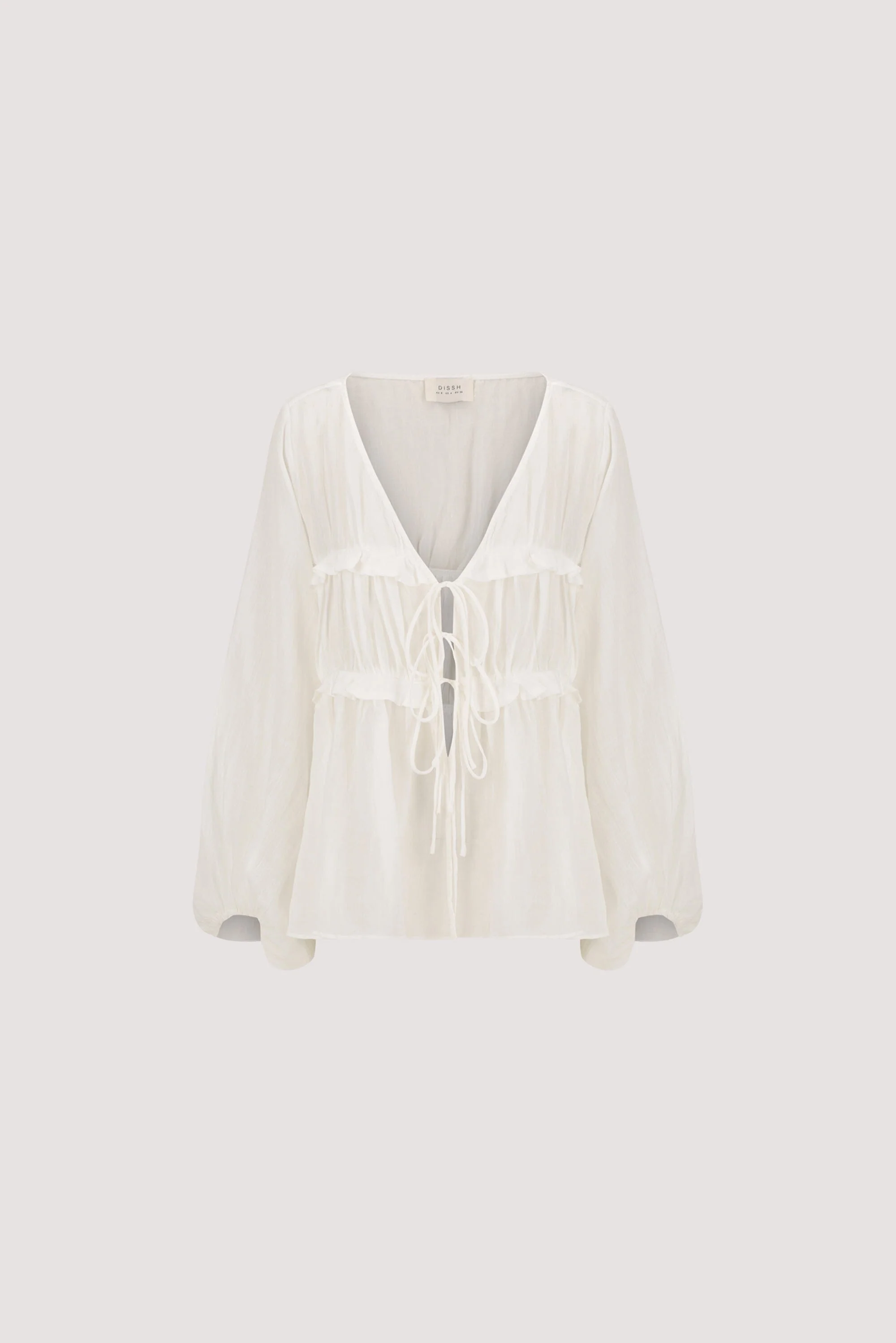 MILA WHITE RAMIE LONG SLEEVE FRILL TOP - Image 6