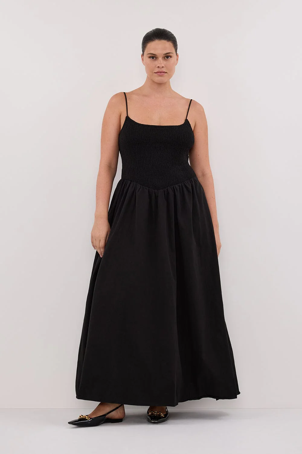 MILANO BLACK COTTON MIDI DRESS - Image 8