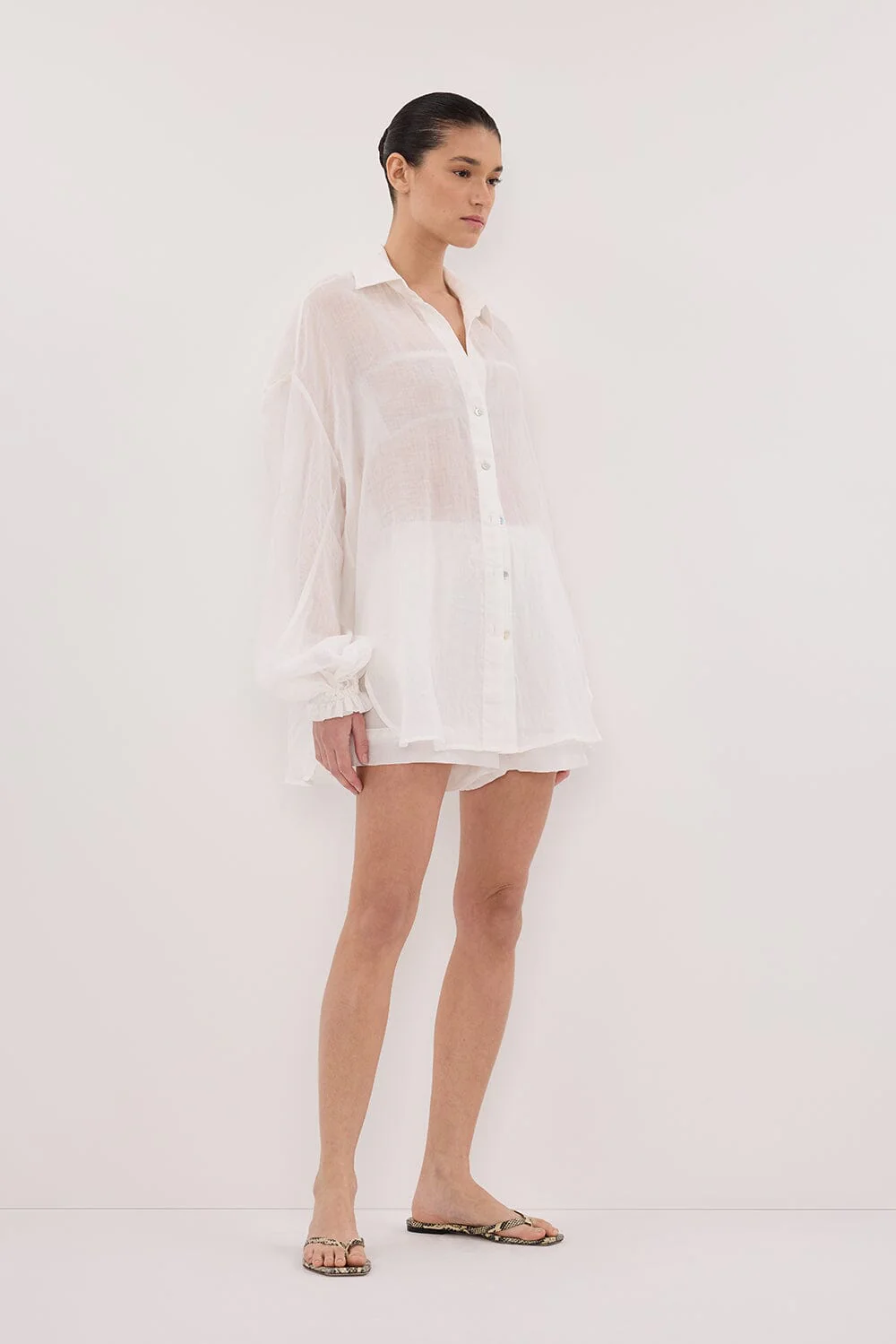 MILLER WHITE RAMIE LONG SLEEVE SHIRT - Image 3