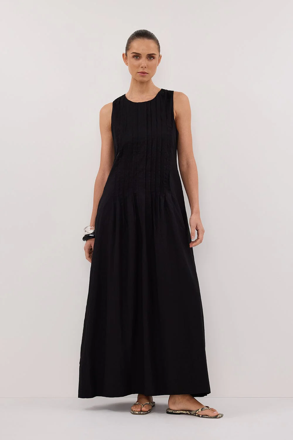 MILO BLACK LINEN BLEND MIDI DRESS - Image 6