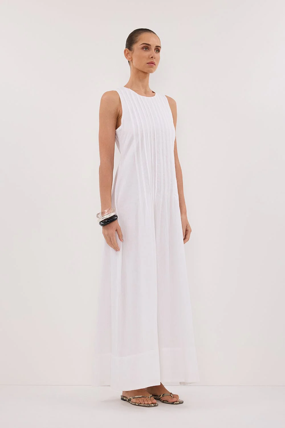 MILO WHITE LINEN BLEND MIDI DRESS - Image 3
