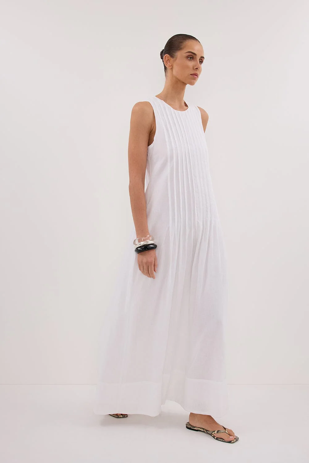 MILO WHITE LINEN BLEND MIDI DRESS - Image 6