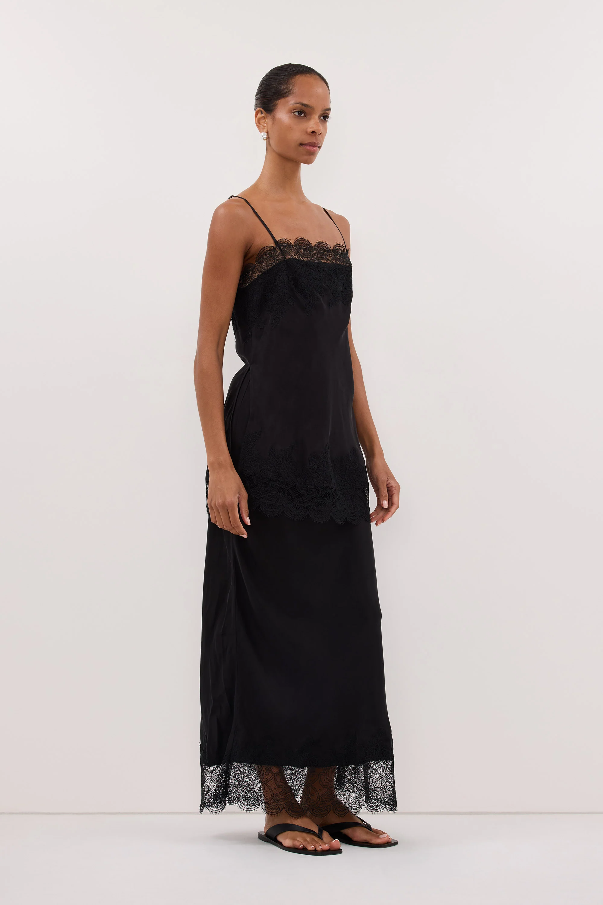 MINA BLACK CUPRO LACE MIDI SKIRT - Image 3
