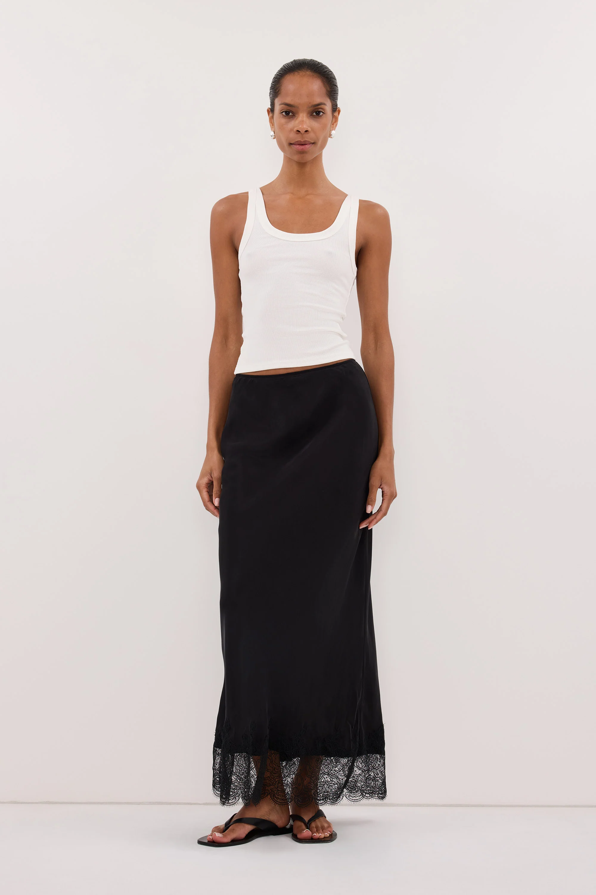 MINA BLACK CUPRO LACE MIDI SKIRT - Image 6