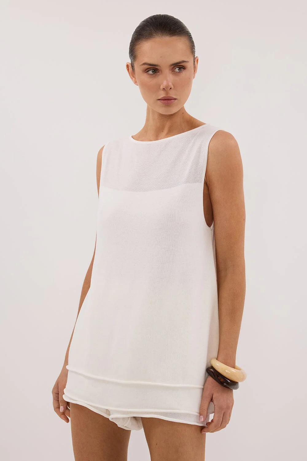 MIRA WHITE DOUBLE LAYER KNIT TOP - Image 2