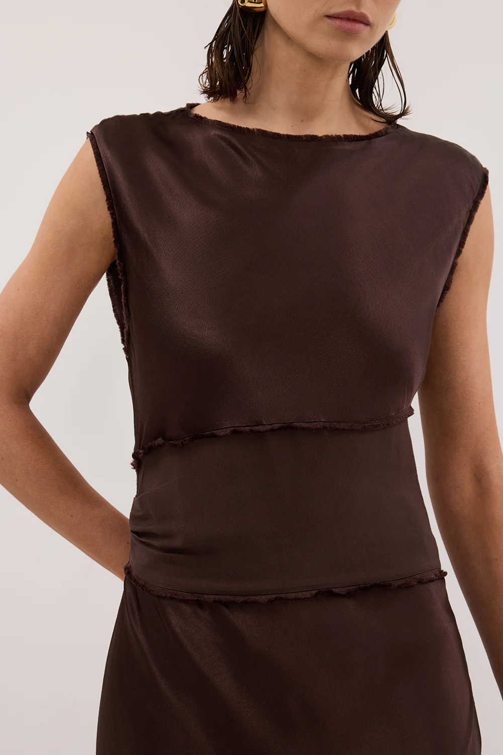 MONICA BITTER CHOCOLATE SATIN MIDI DRESS - Image 5