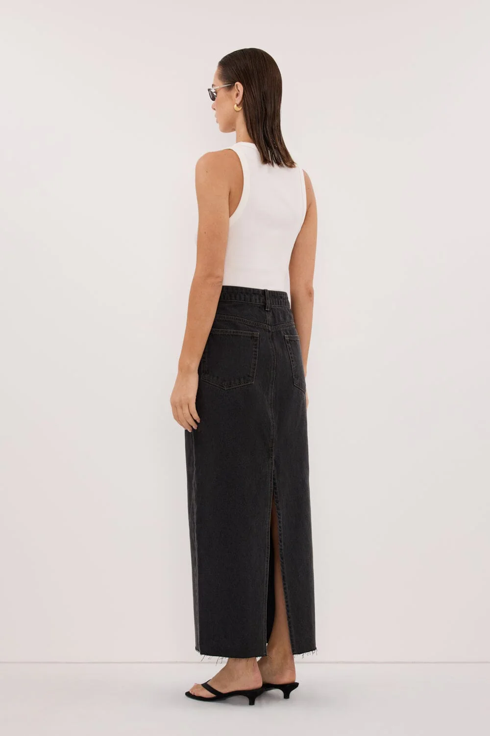 MONROE BLACK RINSE DENIM MIDI SKIRT - Image 4