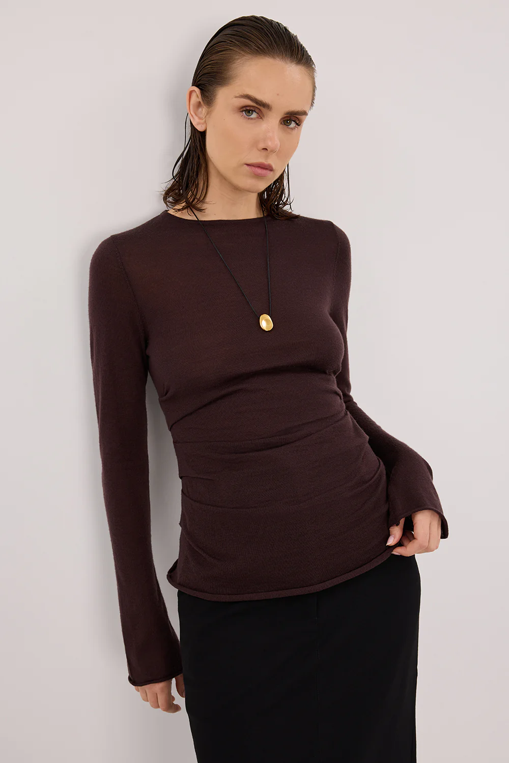 NICO BITTER CHOC MERINO KNIT TOP - Image 2