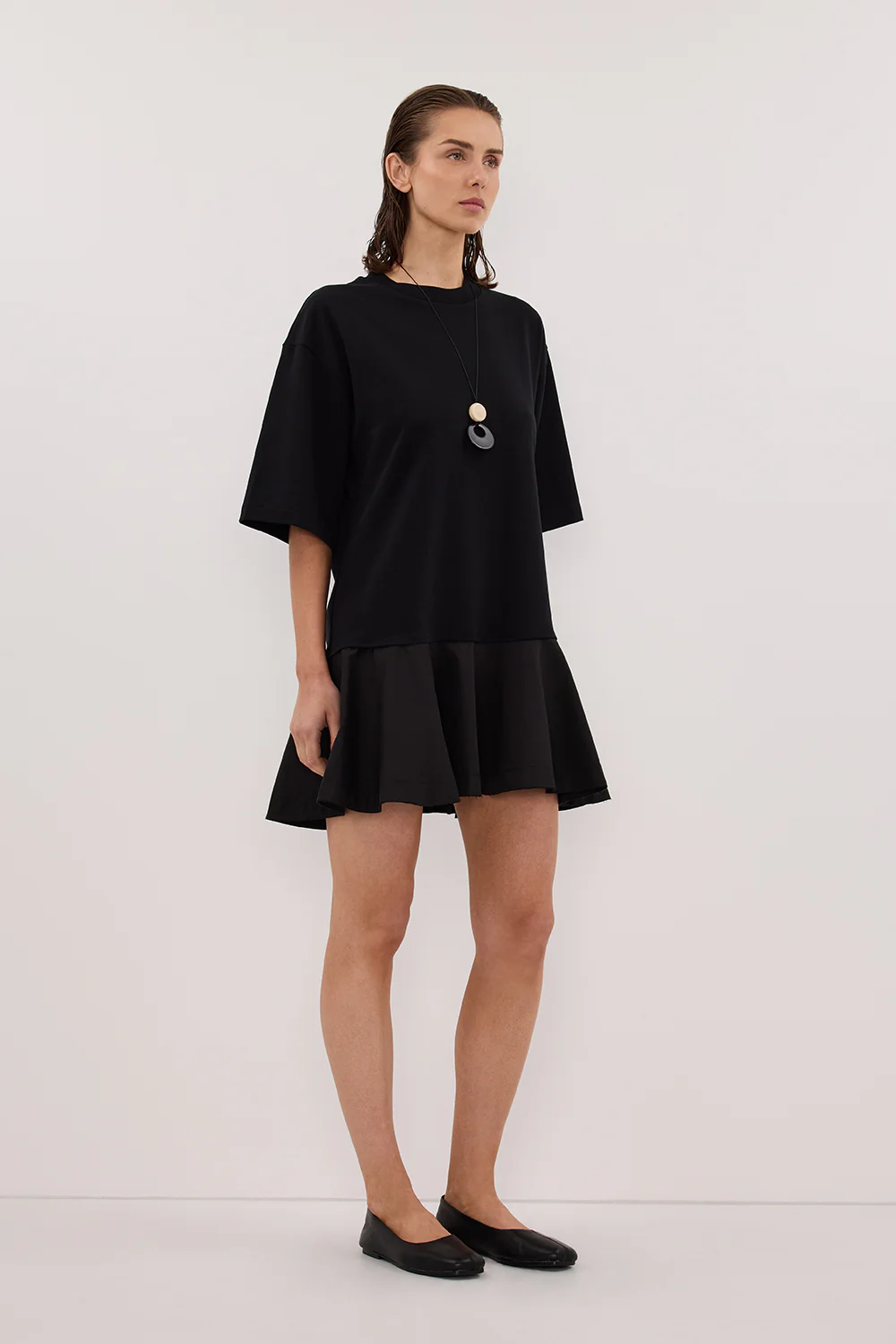 NOAH BLACK SHORT SLEEVE RUFFLE MINI DRESS - Image 3