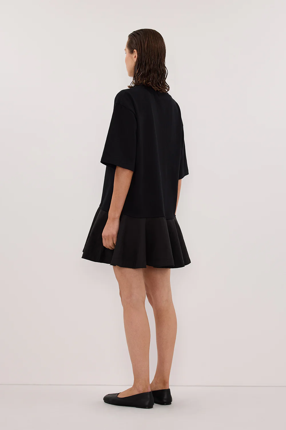 NOAH BLACK SHORT SLEEVE RUFFLE MINI DRESS - Image 4