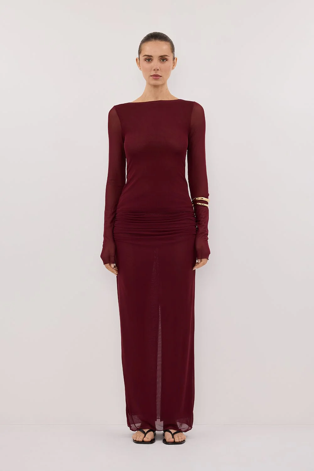 NYRA WINE LONG SLEEVE MESH TOP